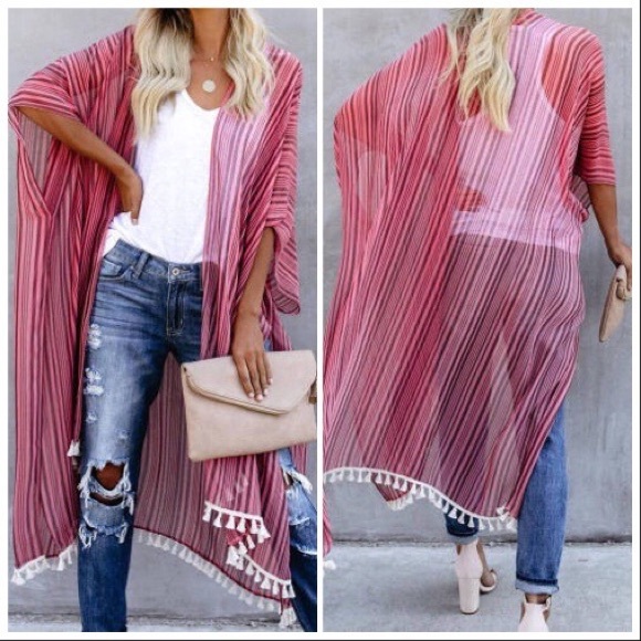 NEW‼️STRIPED MAROON PICK- kimono - Picture 2 of 6